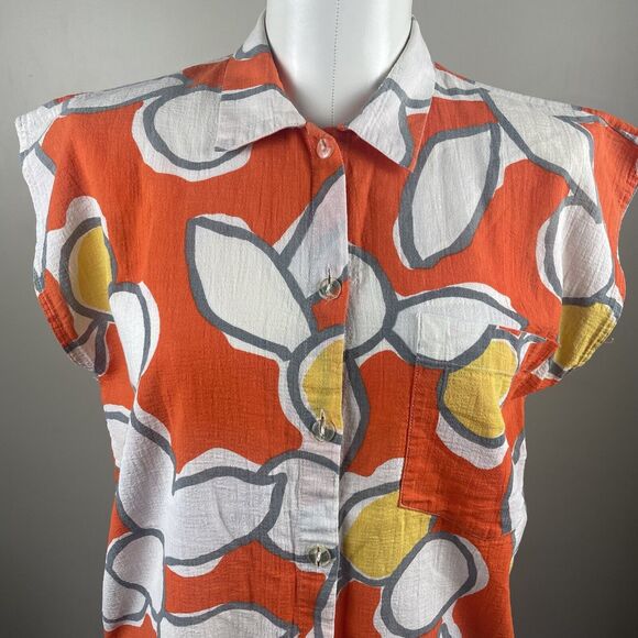 Vintage Rodier Paris Womens Orange Print Short Sleeve Blouse size 40 US 10 - Picture 2 of 9